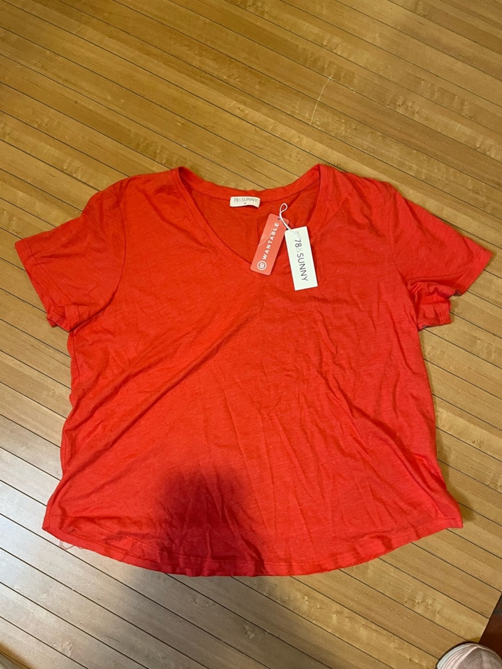 NWT 78 & Sunny x Wantable Bright Coral V-Neck Tee